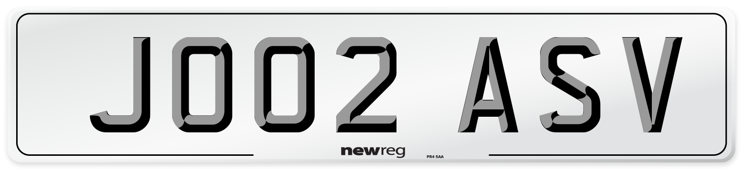 JO02 ASV Number Plate from New Reg